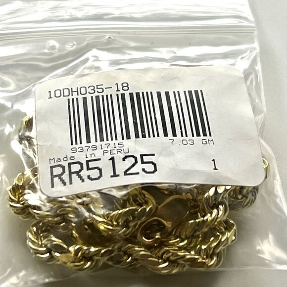 New 10K Yellow Gold 18” Diamond-Cut Rope Chain Necklace – 4.9mm Semi-Solid - Picture 9 of 9